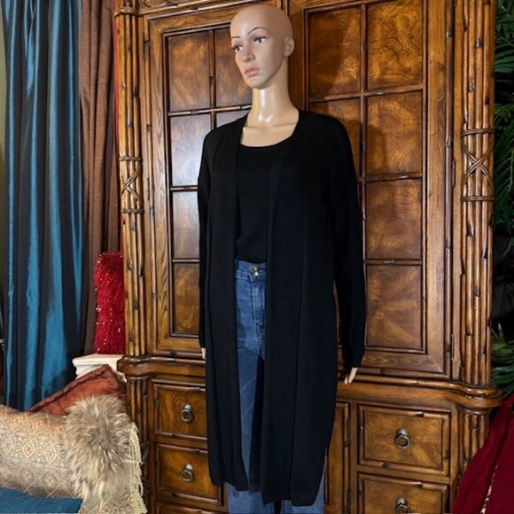 Marla Wynne Black Ribbed Inserts High Side Slits Cardigan - Picture 3 of 15